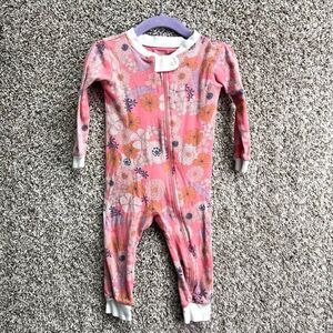 Burt’s Bees Pjs Baby 12M Pink Floral Print Snug Fit One Piece Footless Pajamas